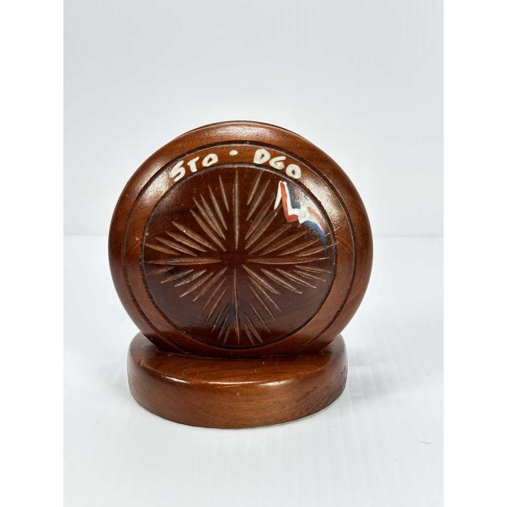 Vintage Souvenir Santo Domingo Dominican Republic Wood Napkin Letter Holder Desk